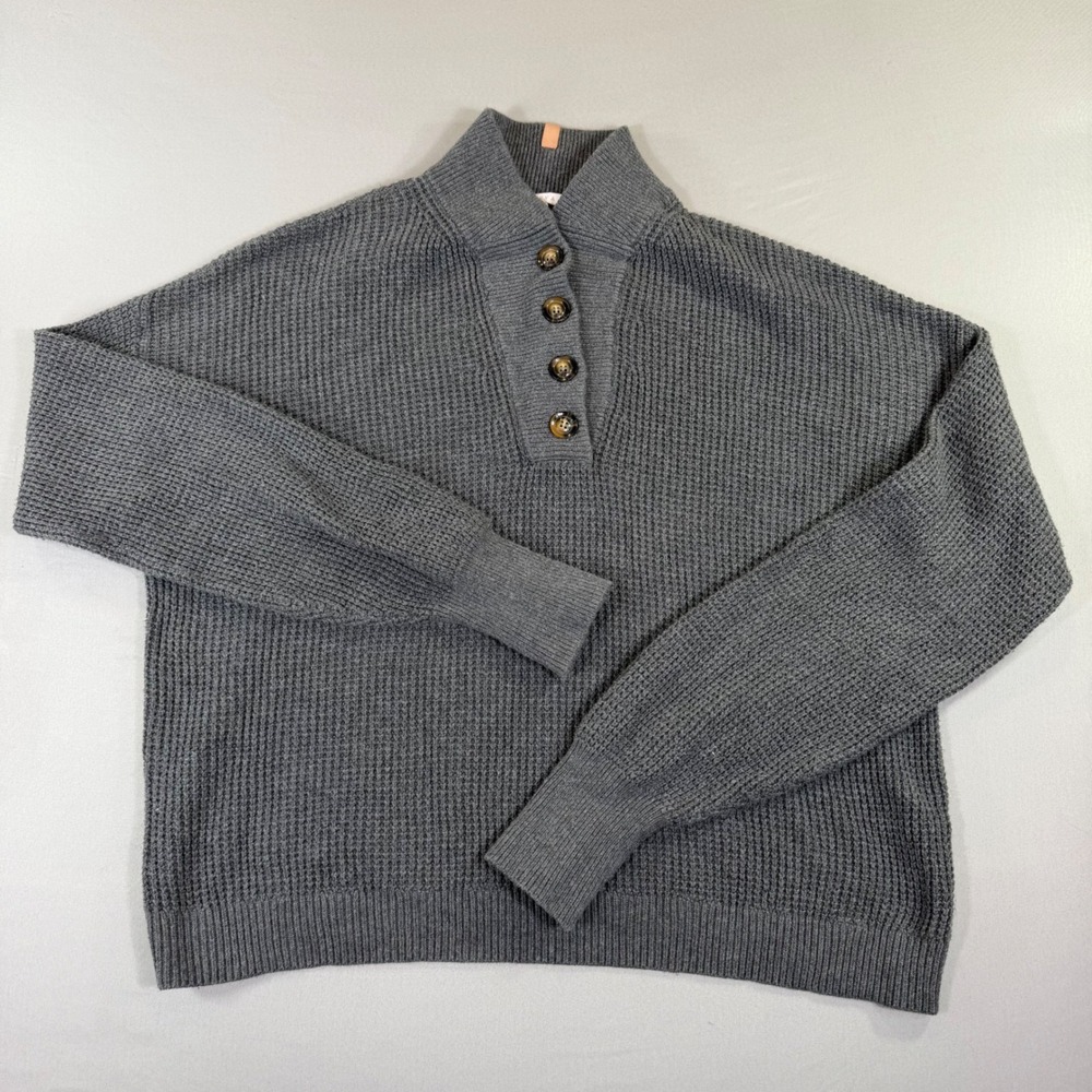 Lunya Waffle Knit Sweater Womens Cotton Silk Blend Henley Medium Quiet Luxury